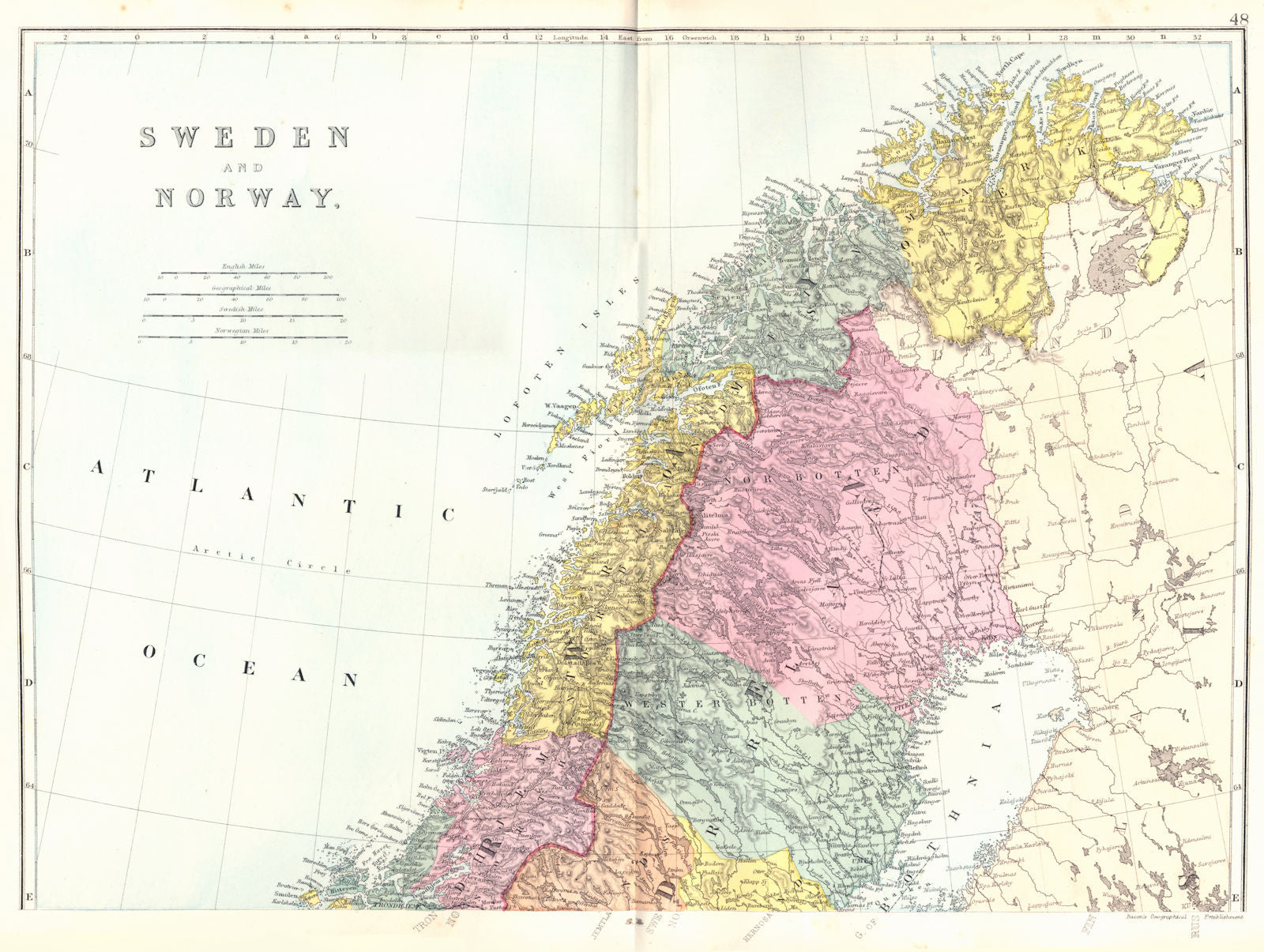SCANDINAVIA. Norway and Sweden North Sheet. North Cape. Bacon 1895 old map